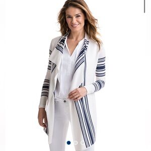Vineyard Vines Stripe Waterfall Cardigan White Navy Stripes Wool Blend Medium